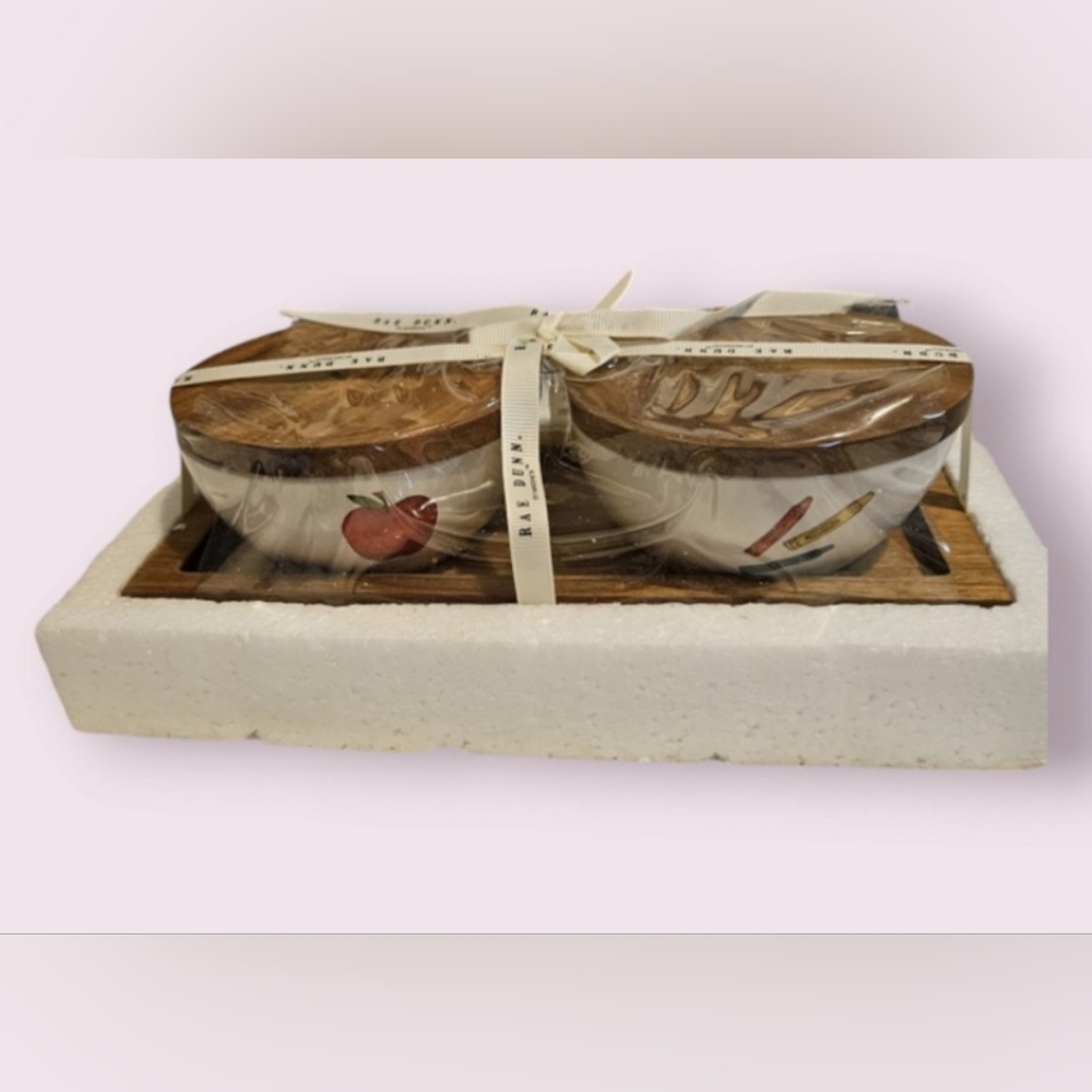 Rae Dunn Kitchen Pinch Bowls Set White Brown Tray NEW